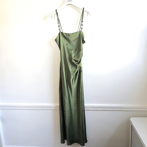 New Zara Satin Effect Jewel Straps Green Midi Dress NWT XS - Picture 11 of 17